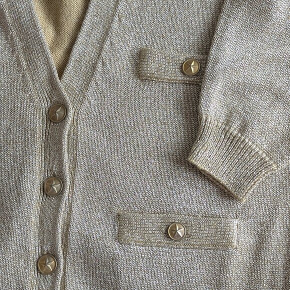 Valerie Stevens - 90s Gold Metallic Wool cardigan - Large - Picture 3 of 5